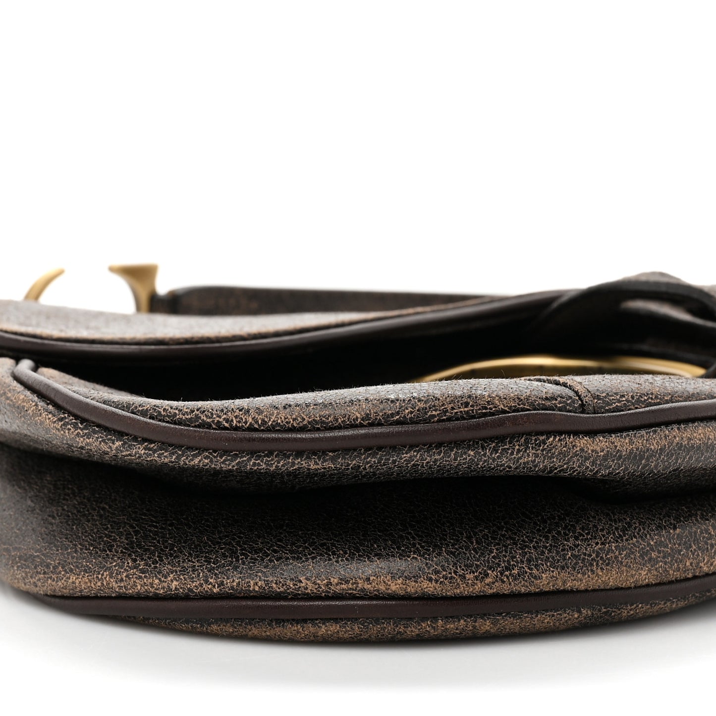Distressed Calfskin Saddle Bag Brown