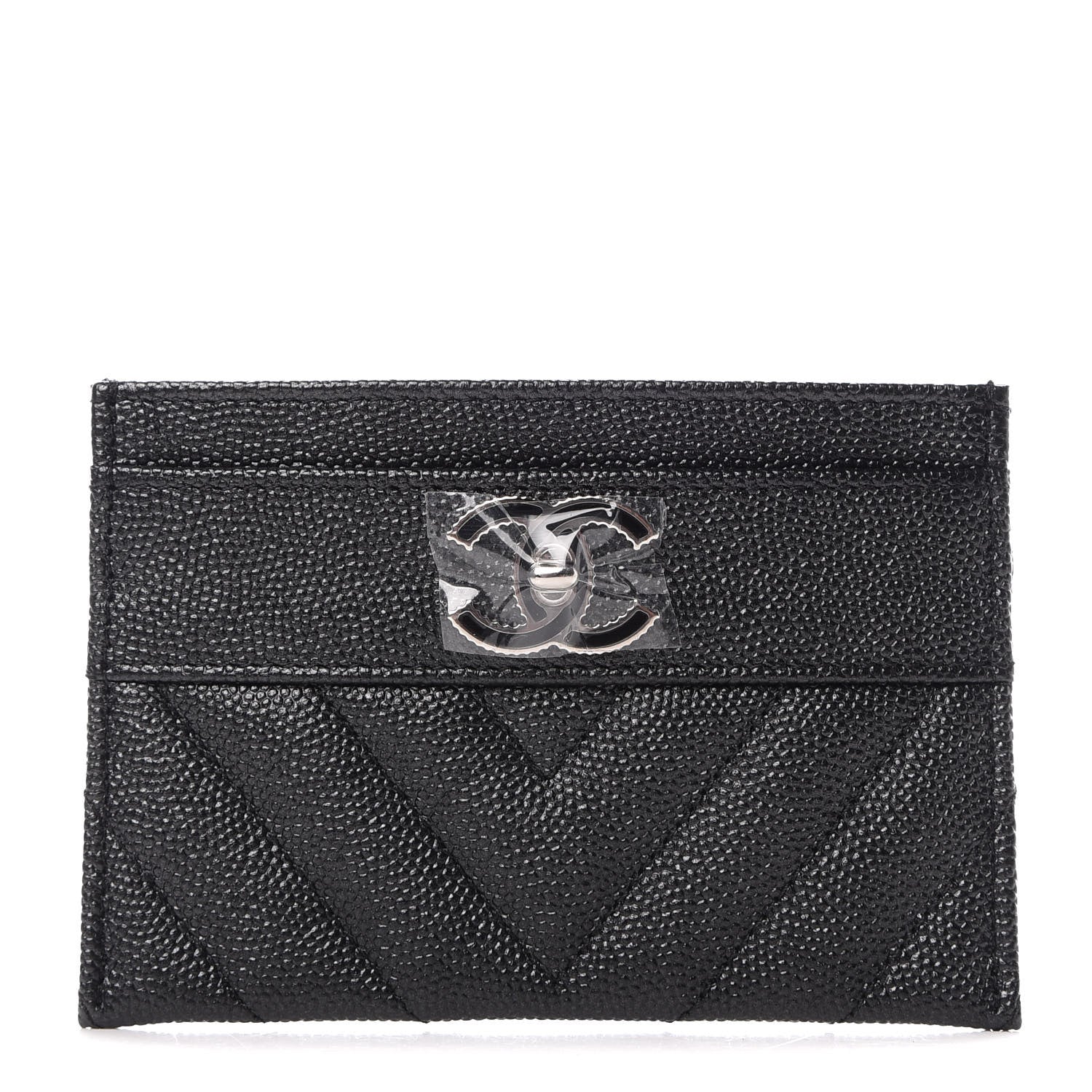 Chanel Caviar Chevron Quilted Vintage Mademoiselle Card Holder Black 1 of 10