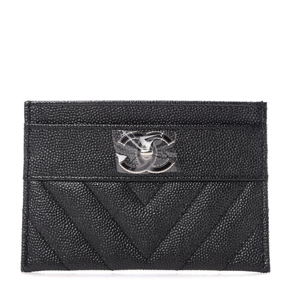 Chanel Caviar Chevron Quilted Vintage Mademoiselle Card Holder Black 1 of 10