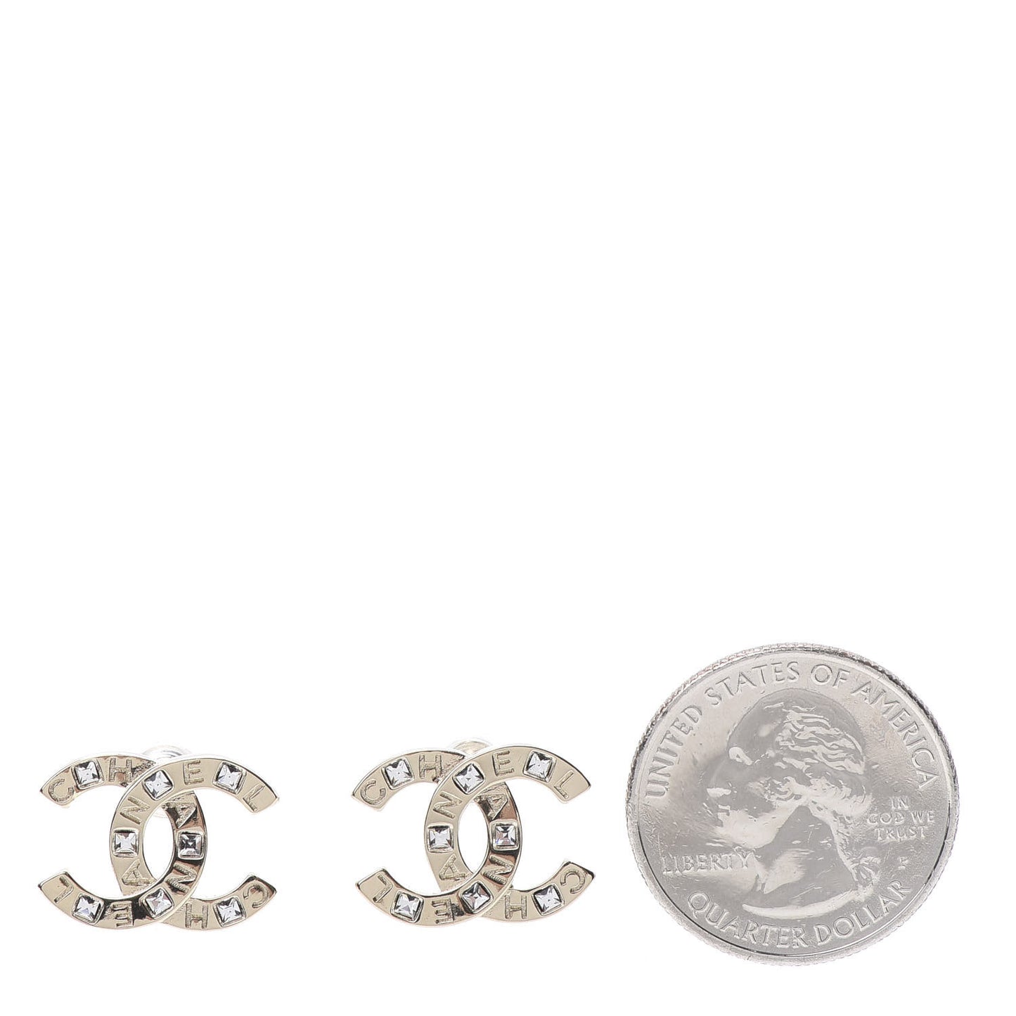 Crystal Metal CC Paris Button Stud Earrings Gold