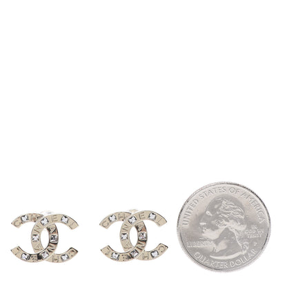 Chanel Crystal Metal CC Paris Button Stud Earrings Gold 2 of 4