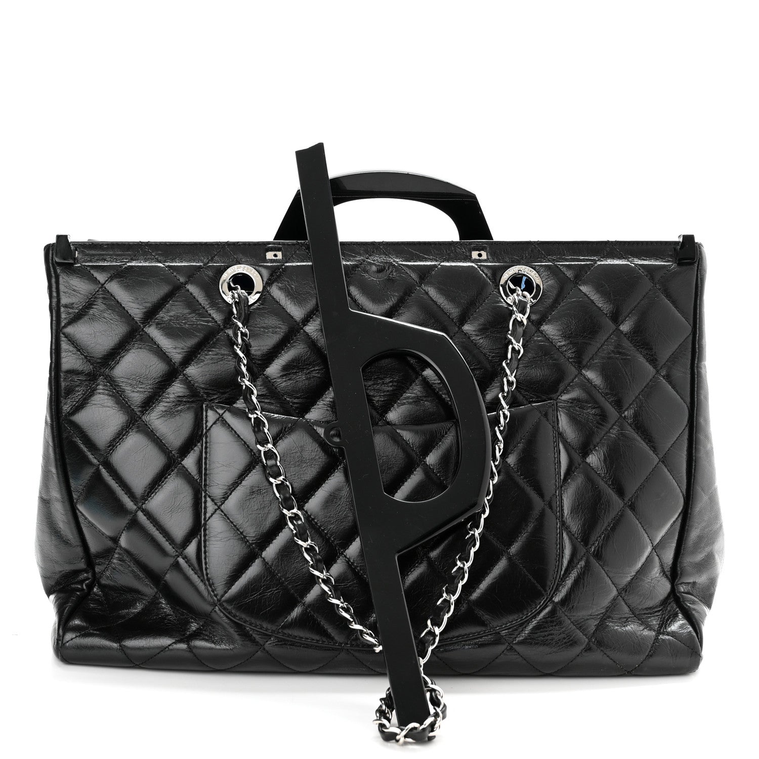Chanel Glazed Calfskin Quilted Large CC Delivery Tote Black 13 of 14