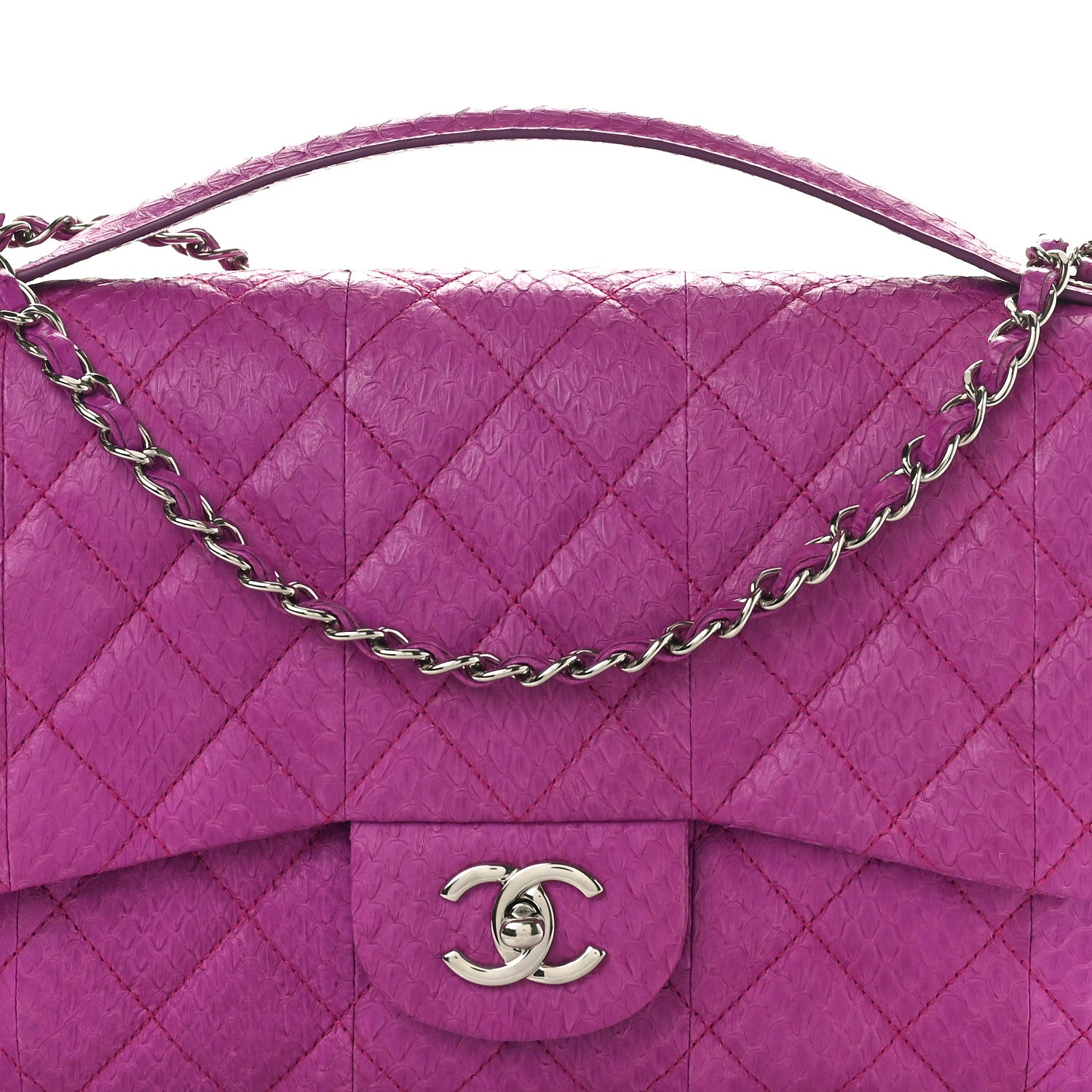Chanel Elaphe Snakeskin Quilted Jumbo Easy Carry Flap Purple 8 of 11