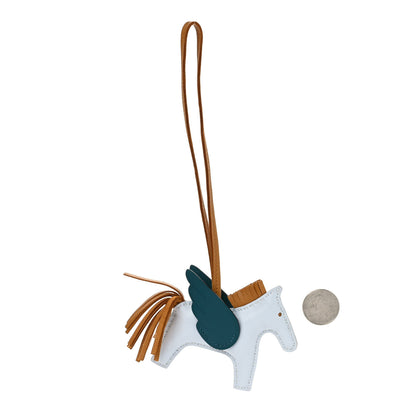 Hermes Milo Lambskin Grigri Rodeo Pegase Horse Bag Charm PM Bleu Brume Sesame Vert Bosphore 2 of 4