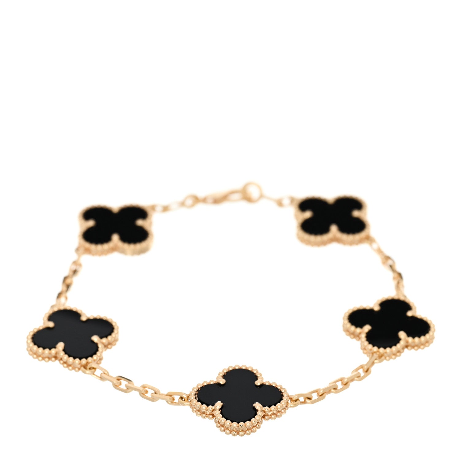 Van Cleef & Arpels 18K Yellow Gold Black Onyx 5 Motifs Vintage Alhambra Bracelet 1 of 5