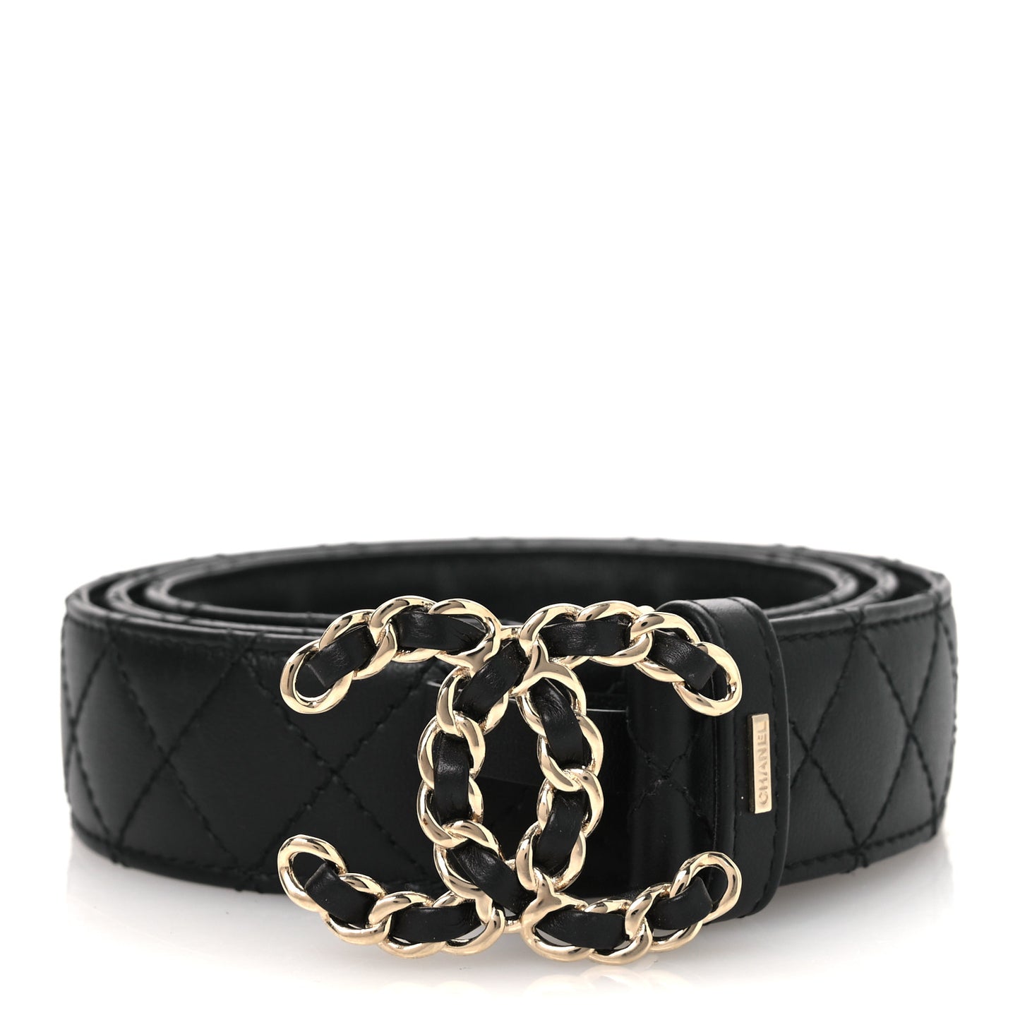 Lambskin Quilted CC Chain Belt 95 38 Black