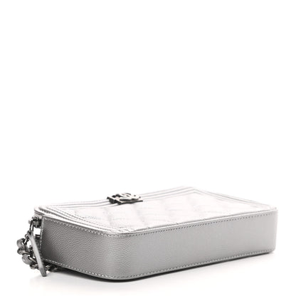 Chanel Metallic Caviar Quilted Small Boy Clutch With Chain Silver 4 of 14