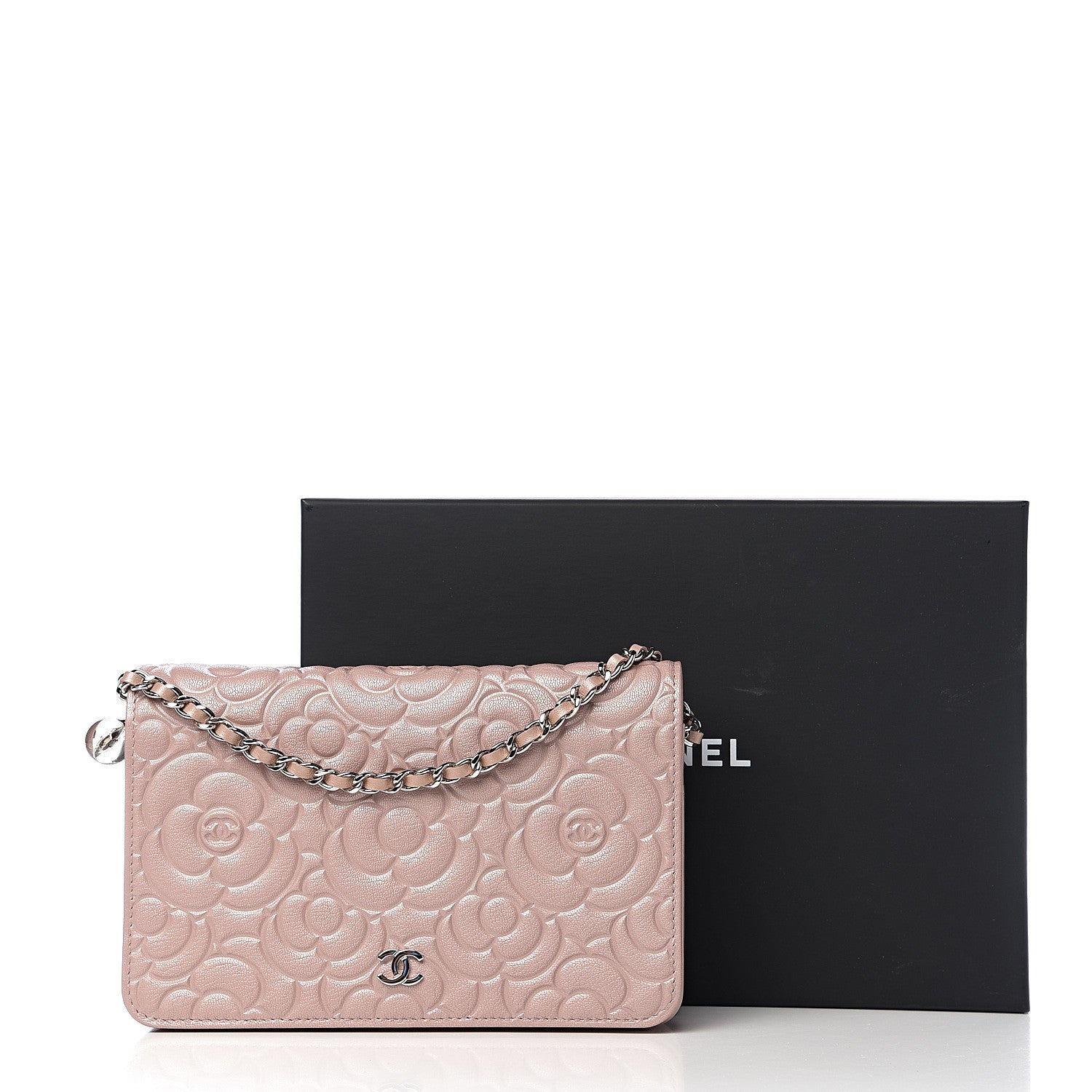 Chanel Goatskin Camellia Embossed Wallet On Chain WOC Light Pink 11 of 11