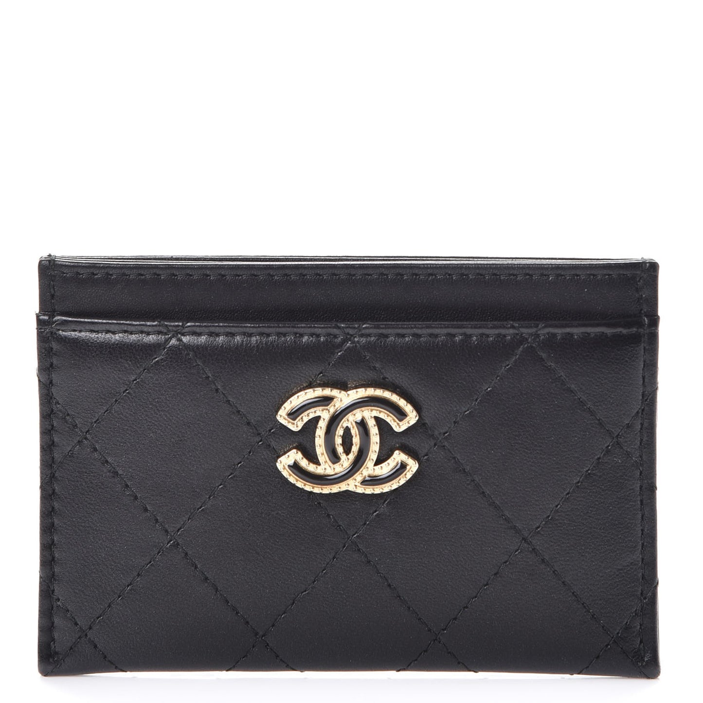 Lambskin Quilted CC Card Holder Black
