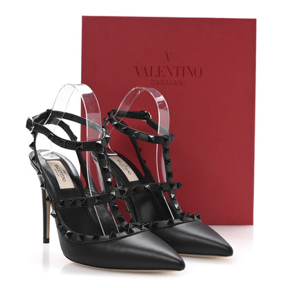 Valentino Garavani Calfskin Lacquered Monochrome Rockstud Ankle Strap 100mm Pumps 40 Black 9 of 9