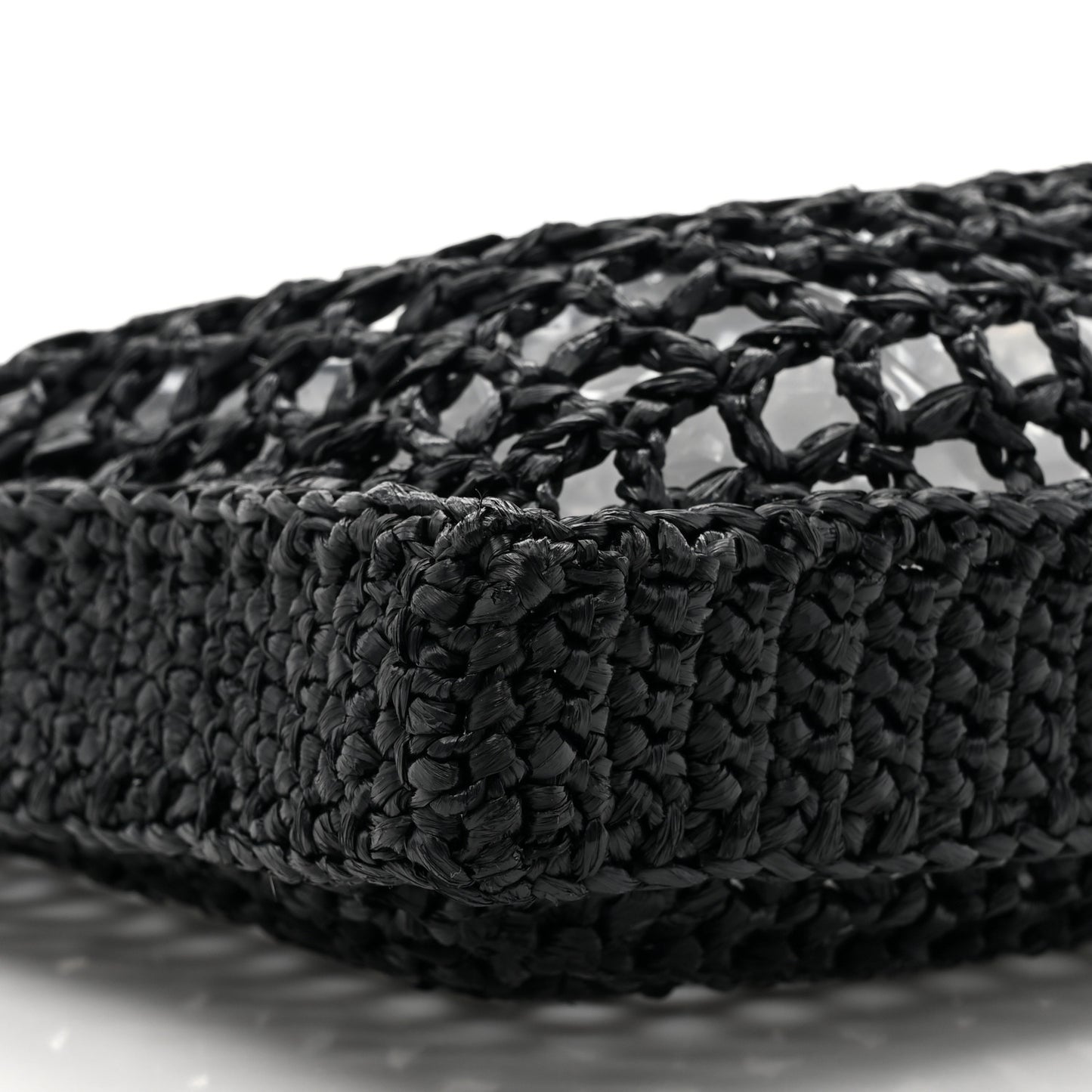 Yarn Raffia Effect Crochet Logo Embroidered Tote Bag Black