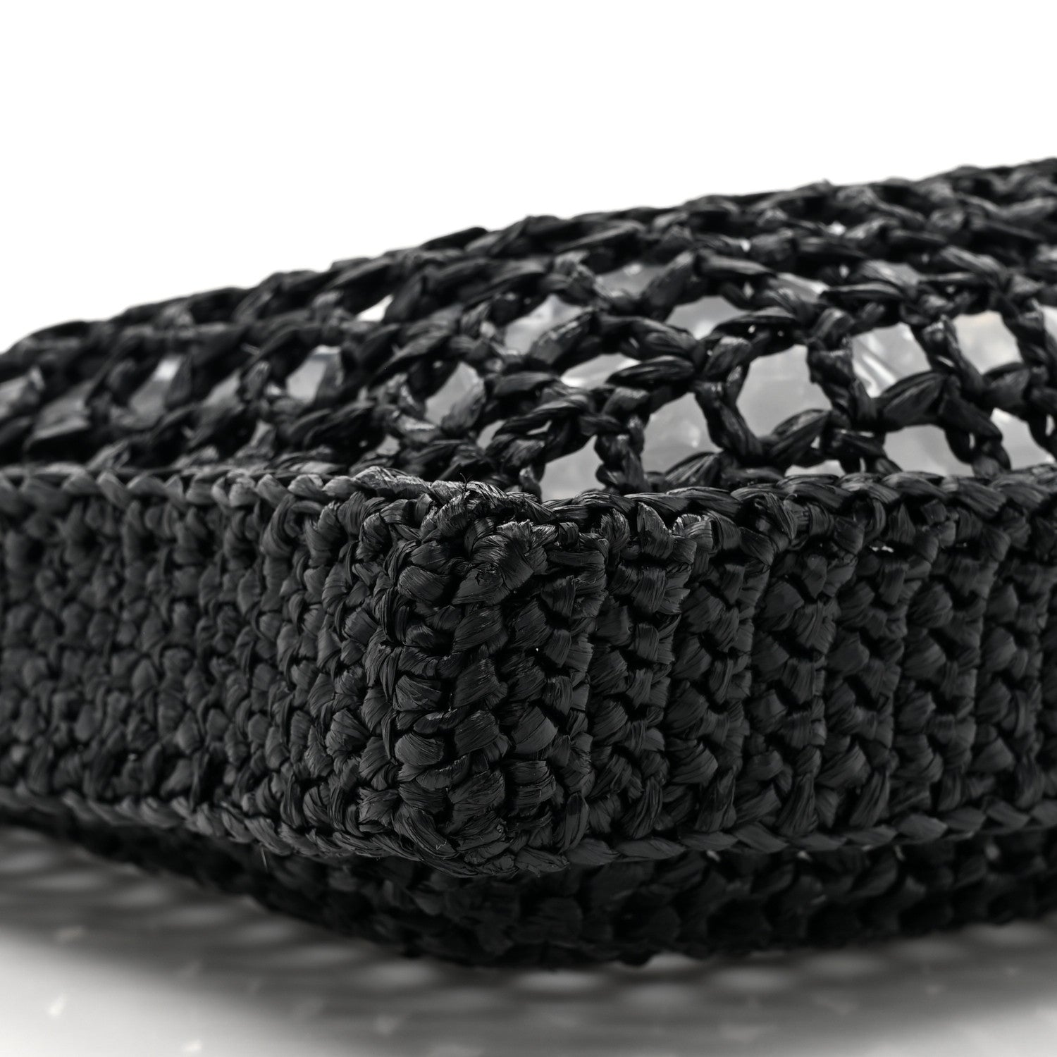 Prada Yarn Raffia Effect Crochet Logo Embroidered Tote Bag Black 9 of 9