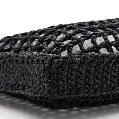 Prada Yarn Raffia Effect Crochet Logo Embroidered Tote Bag Black 9 of 9