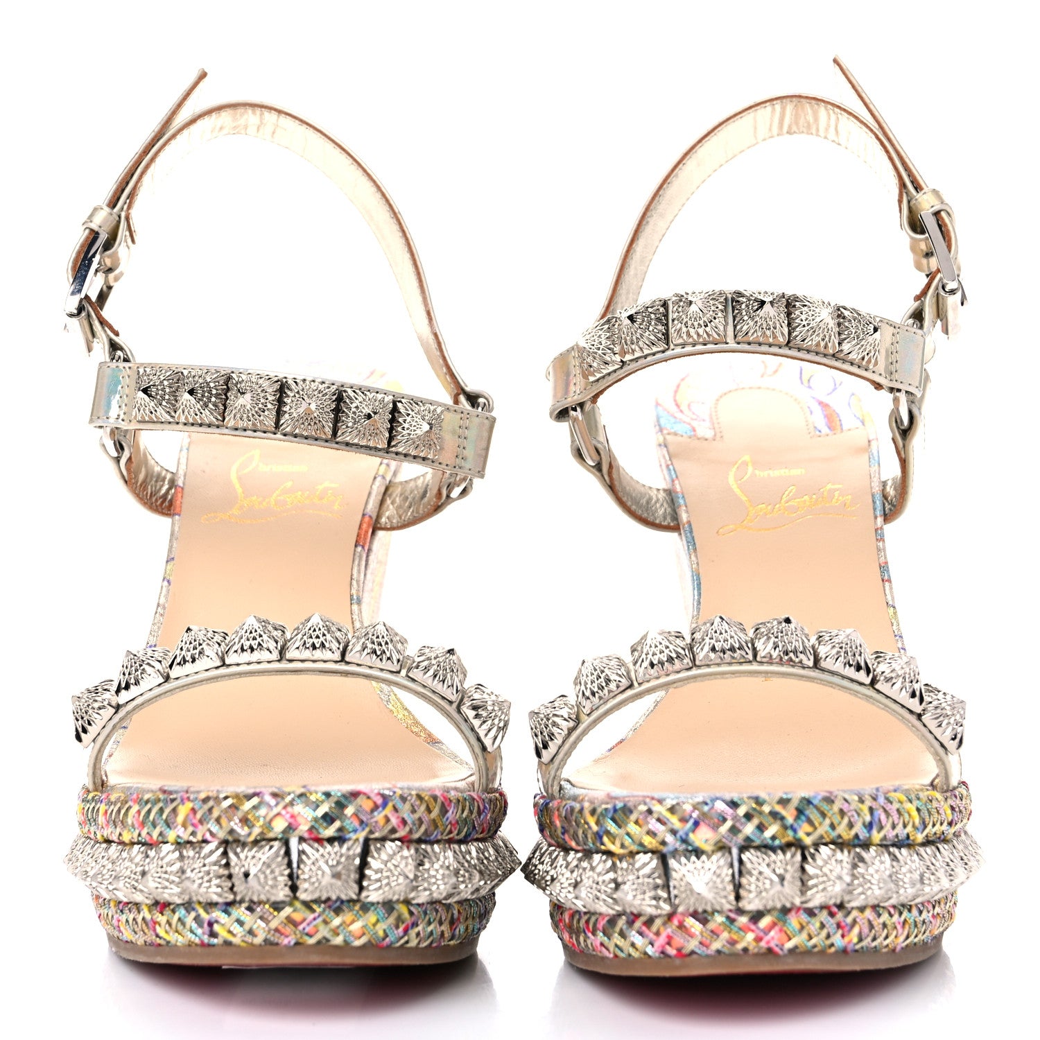 Christian Louboutin Lurex Flame Pira Ryad 110 Wedge Sandals 36 Platine Multicolor 2 of 10