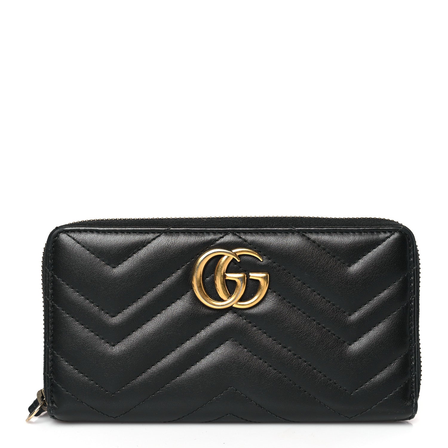 Gucci Calfskin Matelasse GG Marmont Zip Around Wallet Black 1 of 8