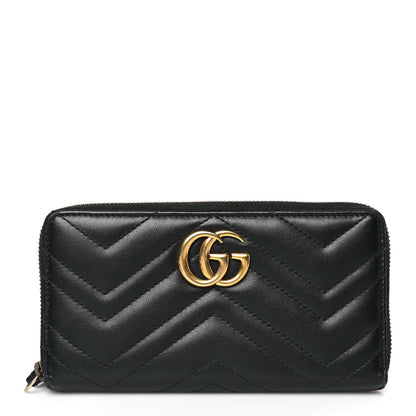 Gucci Calfskin Matelasse GG Marmont Zip Around Wallet Black 1 of 8