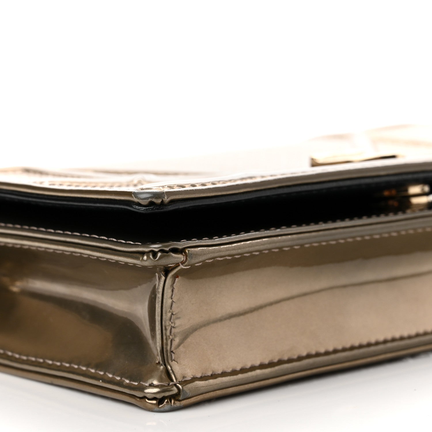 Christian Dior Metallic Patent Micro-Cannage Diorama Wallet on Chain Pouch Gold 8 of 10