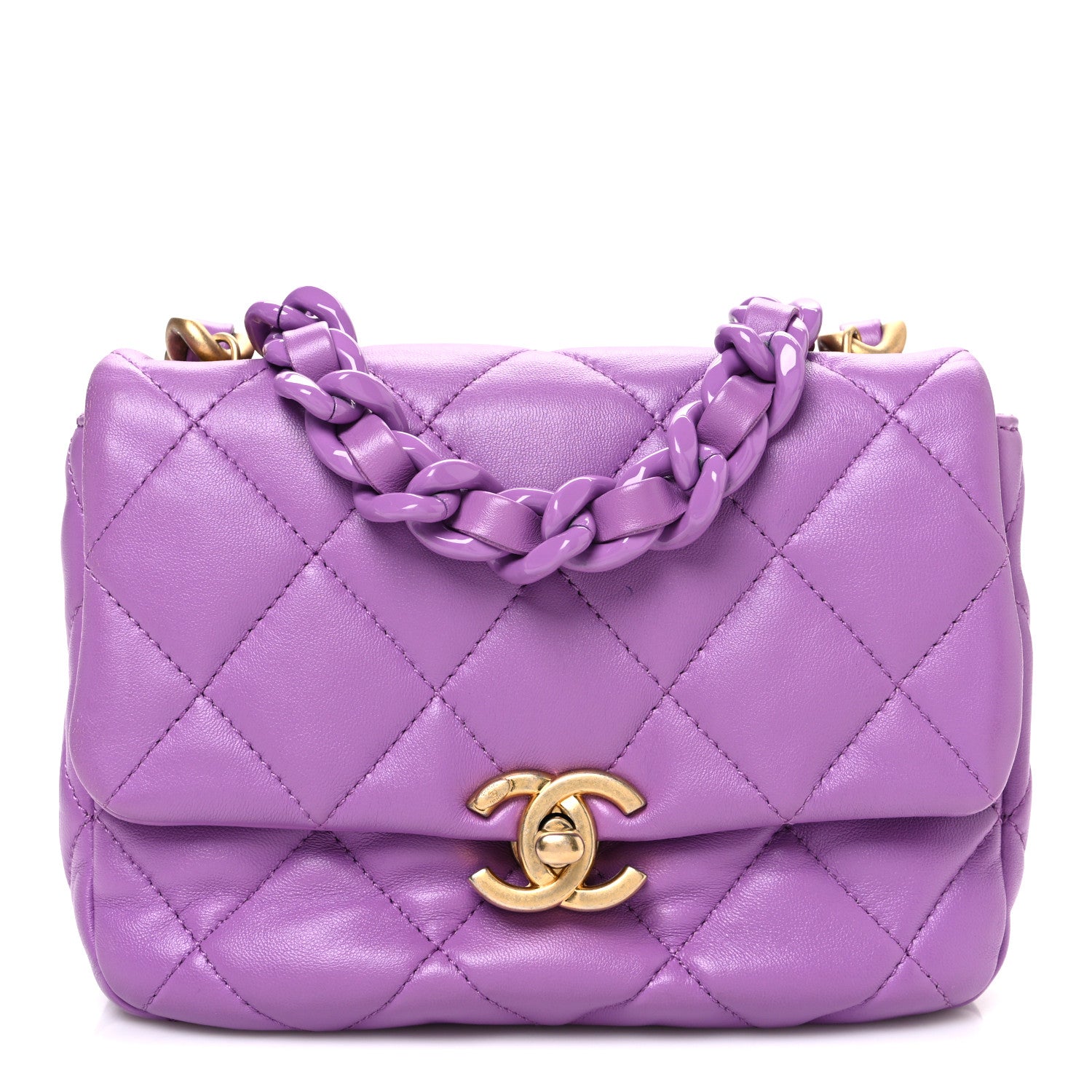 Chanel Lambskin Quilted Mini Lacquered Chain Flap Purple 1 of 10
