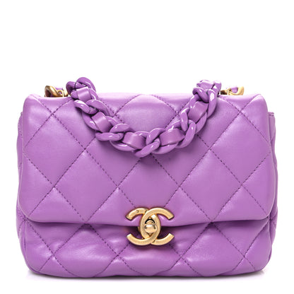 Chanel Lambskin Quilted Mini Lacquered Chain Flap Purple 1 of 10