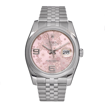 Rolex Stainless Steel 36mm Oyster Perpetual Datejust Watch Pink Flowers 116200 1 of 7
