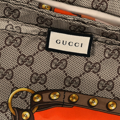Gucci Silk Twill GG Monogram New Panshie Square Scarf Orange Pink 3 of 3