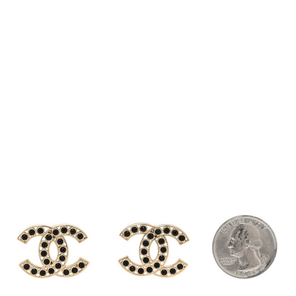 Chanel Large Strass Crystal CC Earrings Black Gold 2 of 5