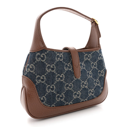 Gucci New Denim GG Monogram Calfskin Mini Jackie 1961 Hobo Blue Tea Cuir 3 of 11