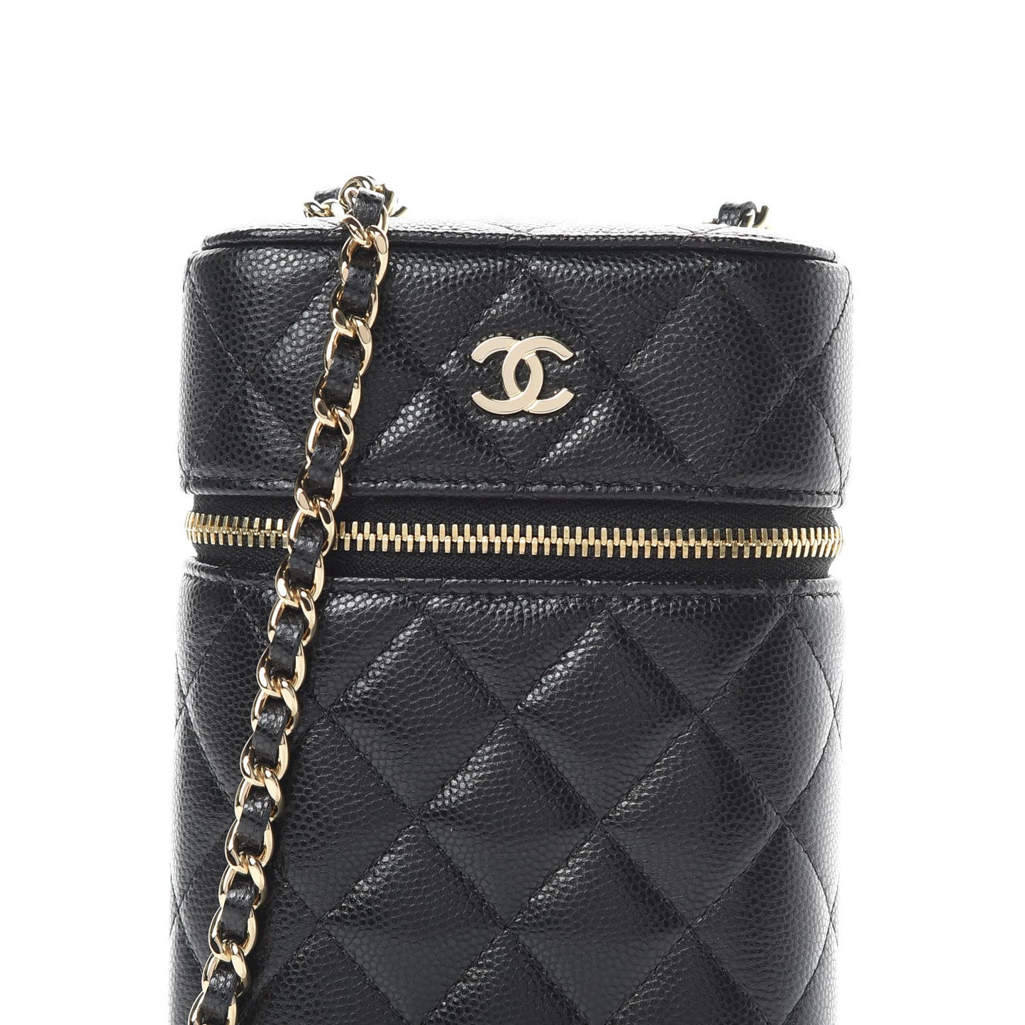 Caviar Quilted Phone Holder With Chain Black