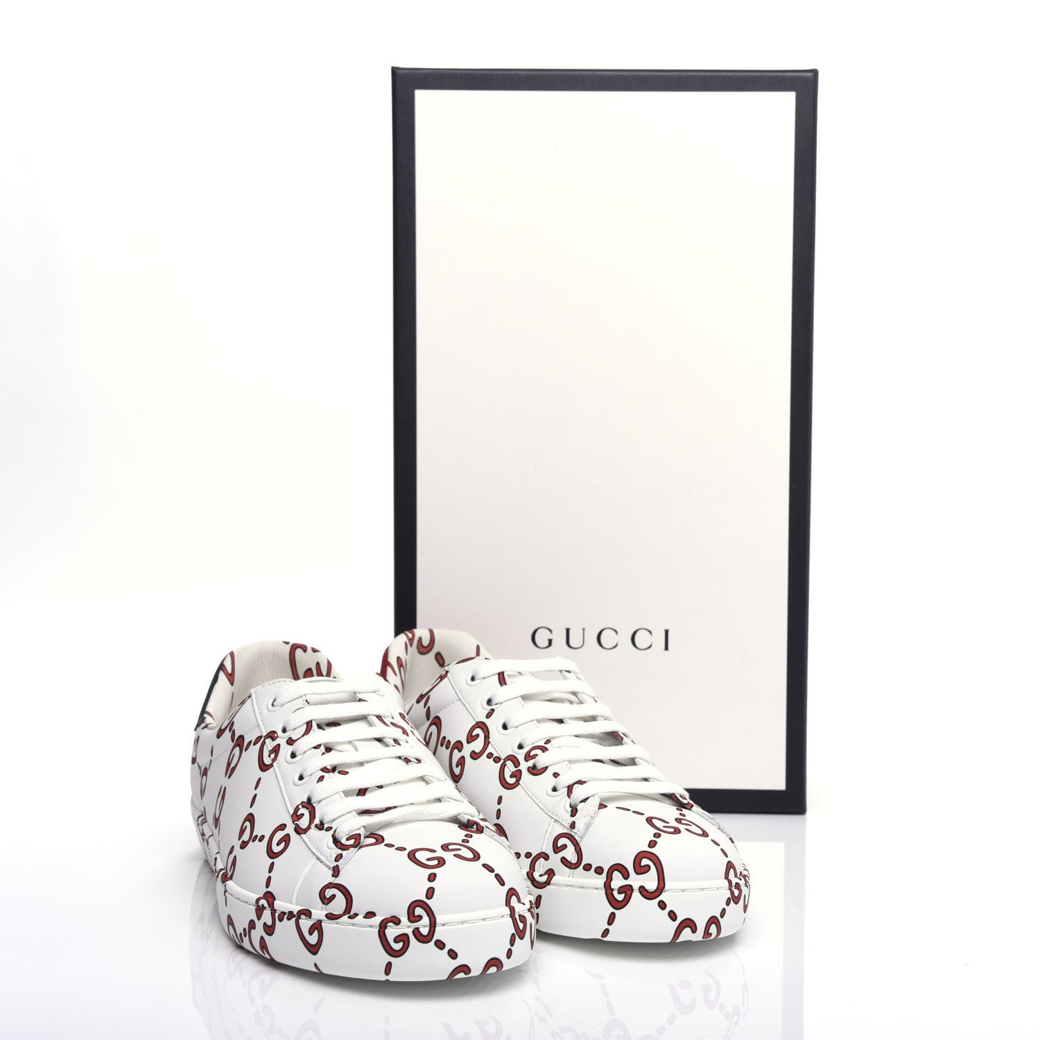 Gucci Calfskin GucciGhost Print Mens Ace Sneakers 8.5 White Hibiscus Red 9 of 9