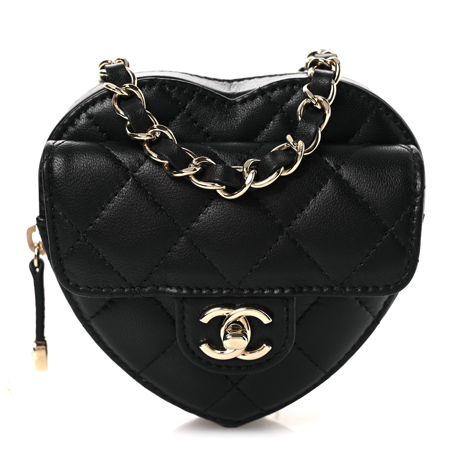 Chanel Lambskin Quilted CC In Love Heart Waist Belt Bag With Chain Black 7 of 10