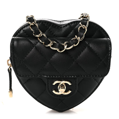 Chanel Lambskin Quilted CC In Love Heart Waist Belt Bag With Chain Black 7 of 10