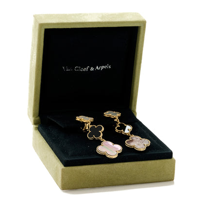 Van Cleef & Arpels 18K Yellow Gold Mother of Pearl Black Onyx 3 Motifs Magic Alhambra Earrings 5 of 5