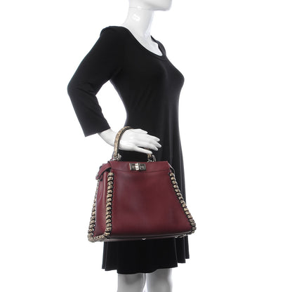 Fendi Calfskin Elaphe Lace Up Medium Peekaboo Iconic Satchel Bordeaux Beige Verde 2 of 9
