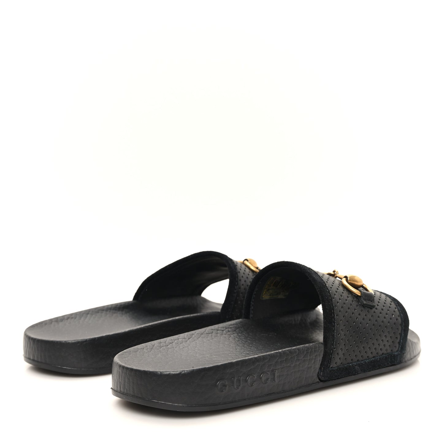 Suede Perforated Horsebit Slide Sandals 36 Black