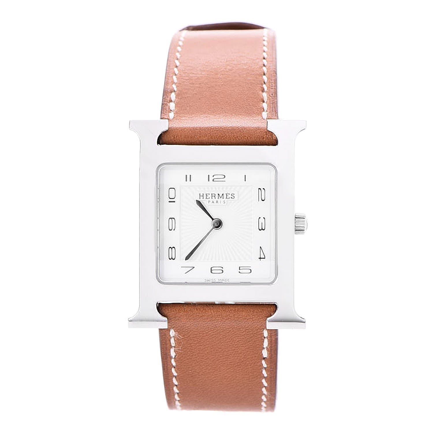 Hermes Stainless Steel Barenia 26mm Heure H Hour Quartz Watch Fauve 1 of 11