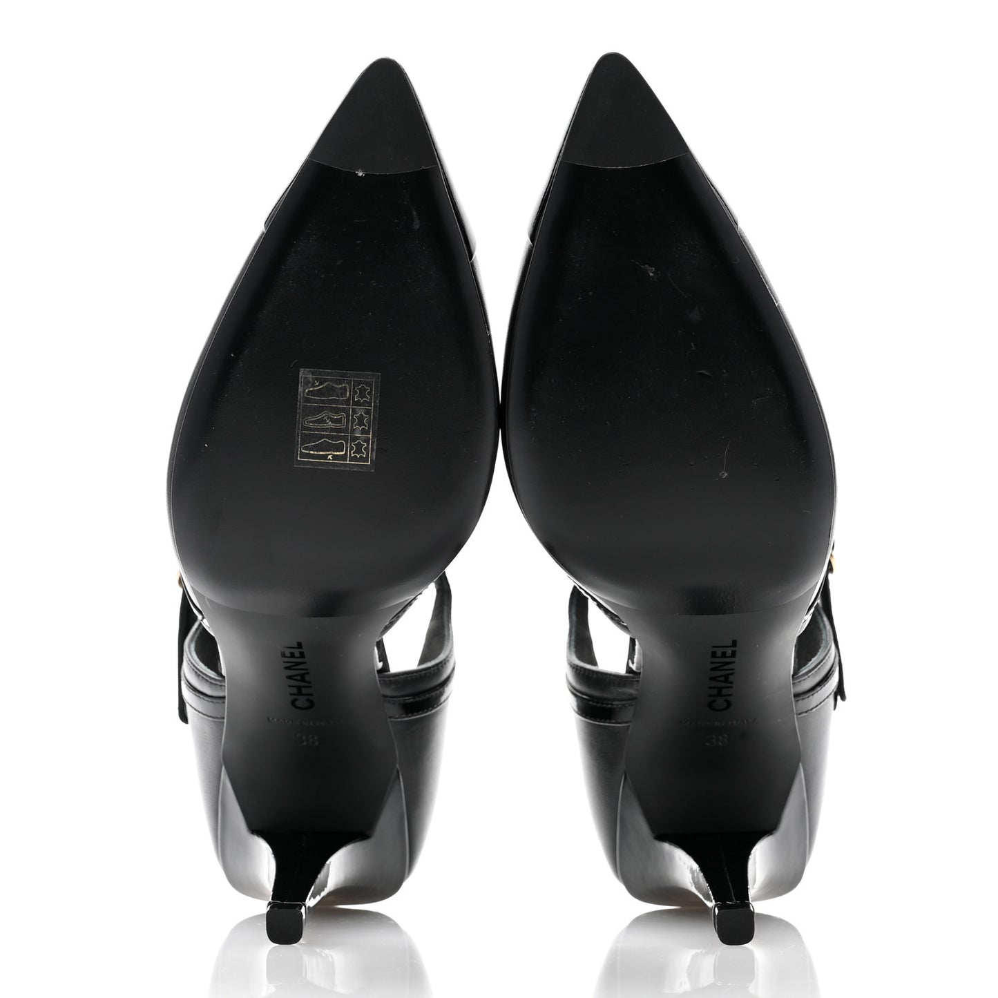 Patent Calfskin CC Ankle Strap Pumps 38 Black
