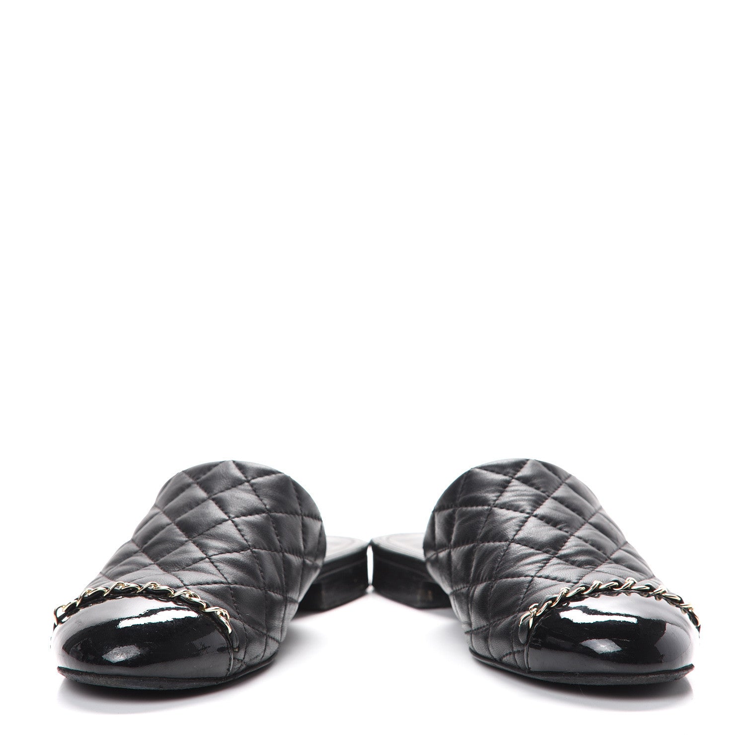 Chanel Lambskin Patent Quilted Chain Mules 38 Black 5 of 16