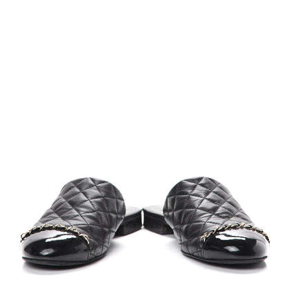 Chanel Lambskin Patent Quilted Chain Mules 38 Black 5 of 16
