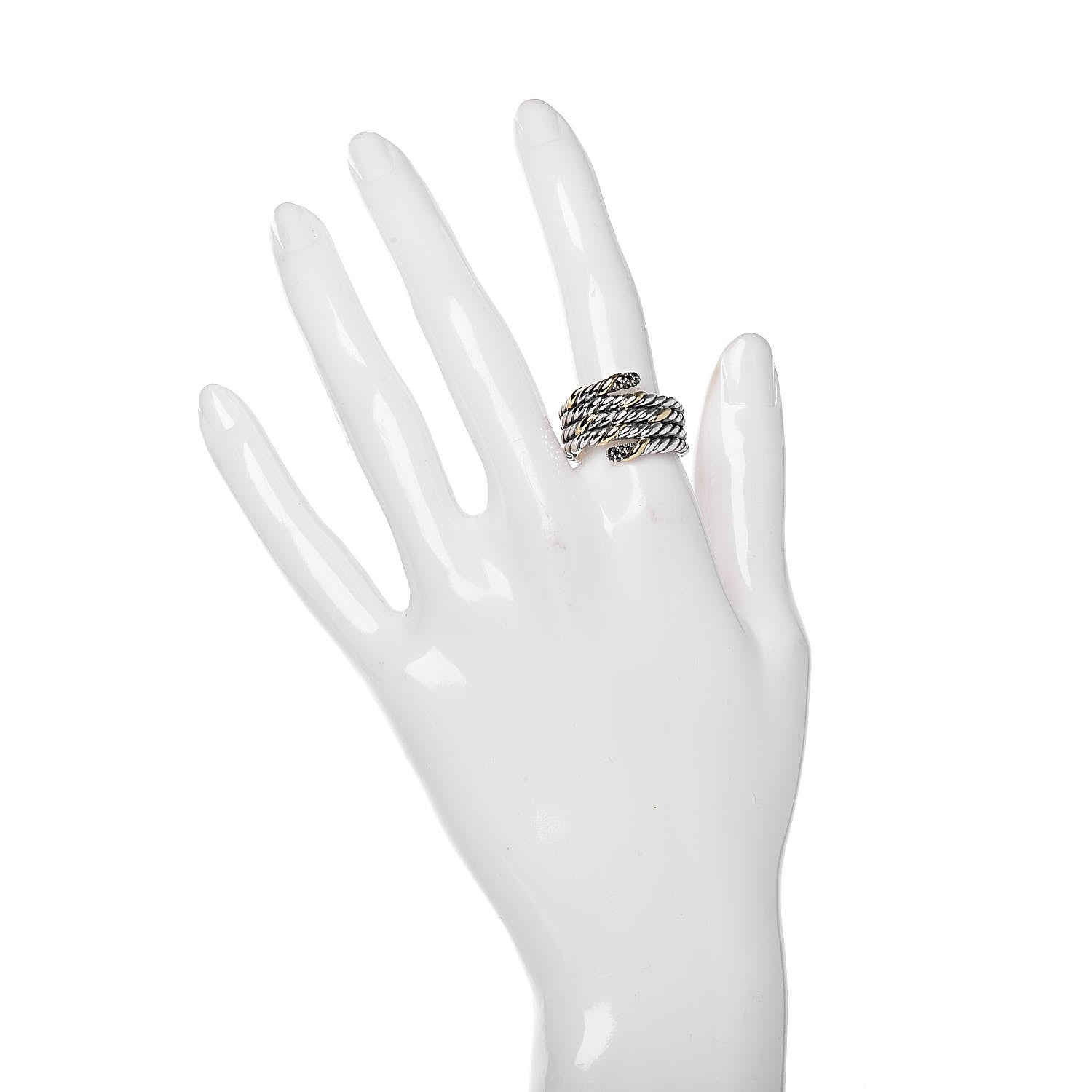 David Yurman Sterling Silver 18K Yellow Gold Black Diamond Willow Serpentine Ring 57 8 2 of 5