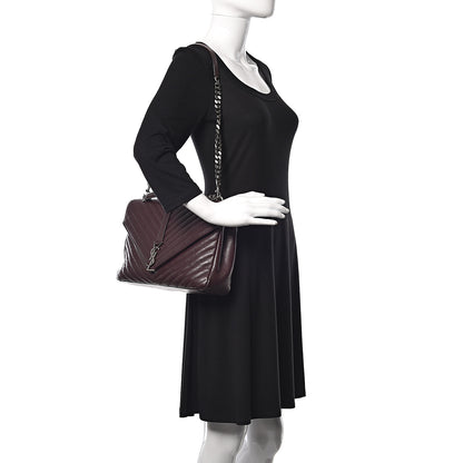 Saint Laurent Sheepskin Matelasse Chevron Monogram Large College Satchel Amaranto 2 of 21
