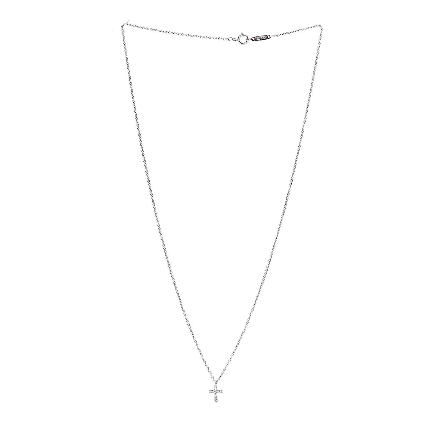 18K White Gold Diamond Mini Cross Pendant Necklace