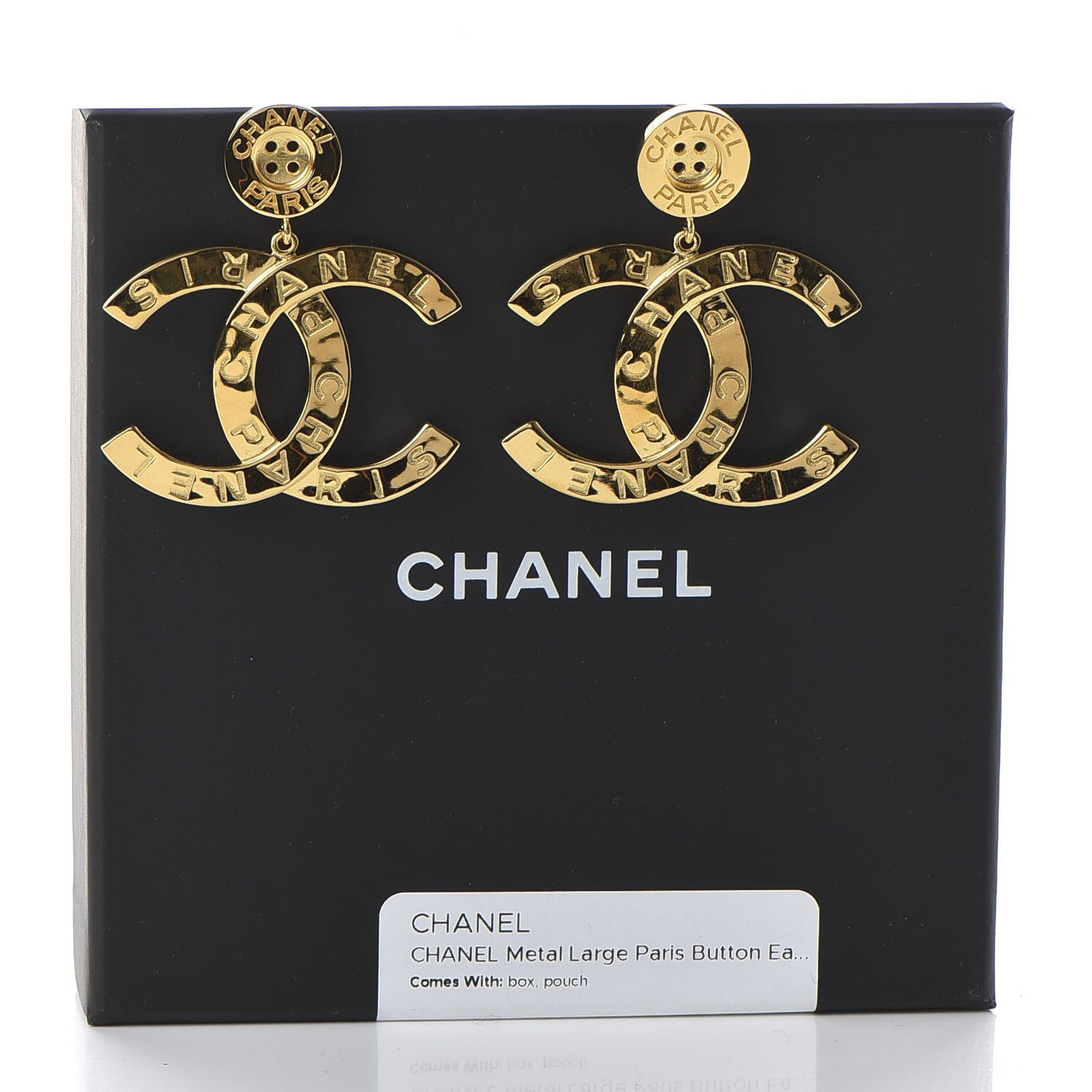 Chanel Metal Large Paris Button Earrings Gold 5 of 5