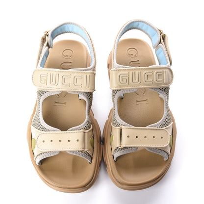 Gucci X SEGA Nappa Mesh Mens Aguru Sandals 11 Sand Storm Gold 5 of 11