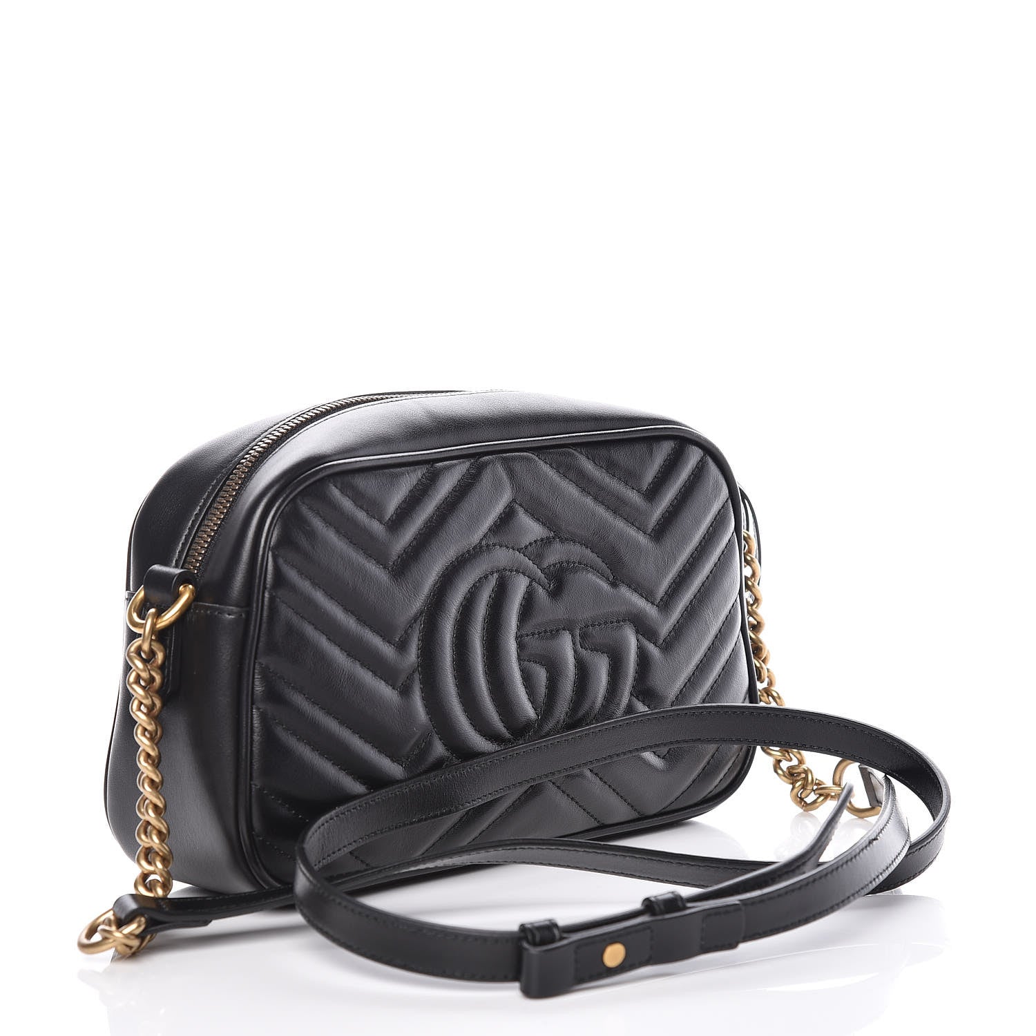 Gucci Calfskin Matelasse Small GG Marmont Chain Shoulder Bag Black 3 of 10
