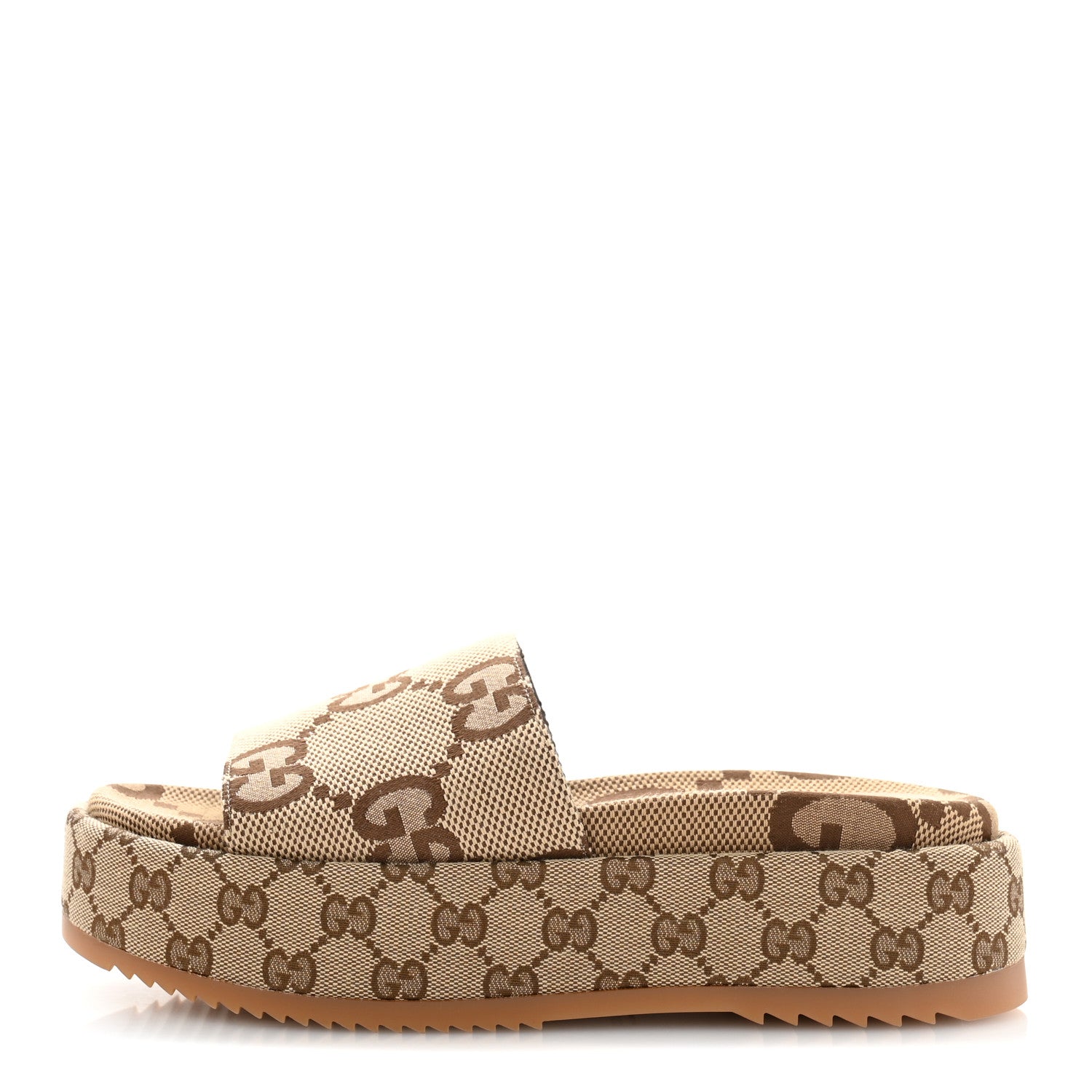 Gucci Monogram Maxi GG Angelina Platform 55mm Slide Sandals 39 Camel Ebony 1 of 10