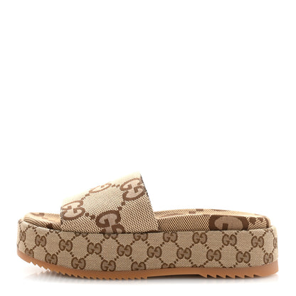 Gucci Monogram Maxi GG Angelina Platform 55mm Slide Sandals 39 Camel Ebony 1 of 10