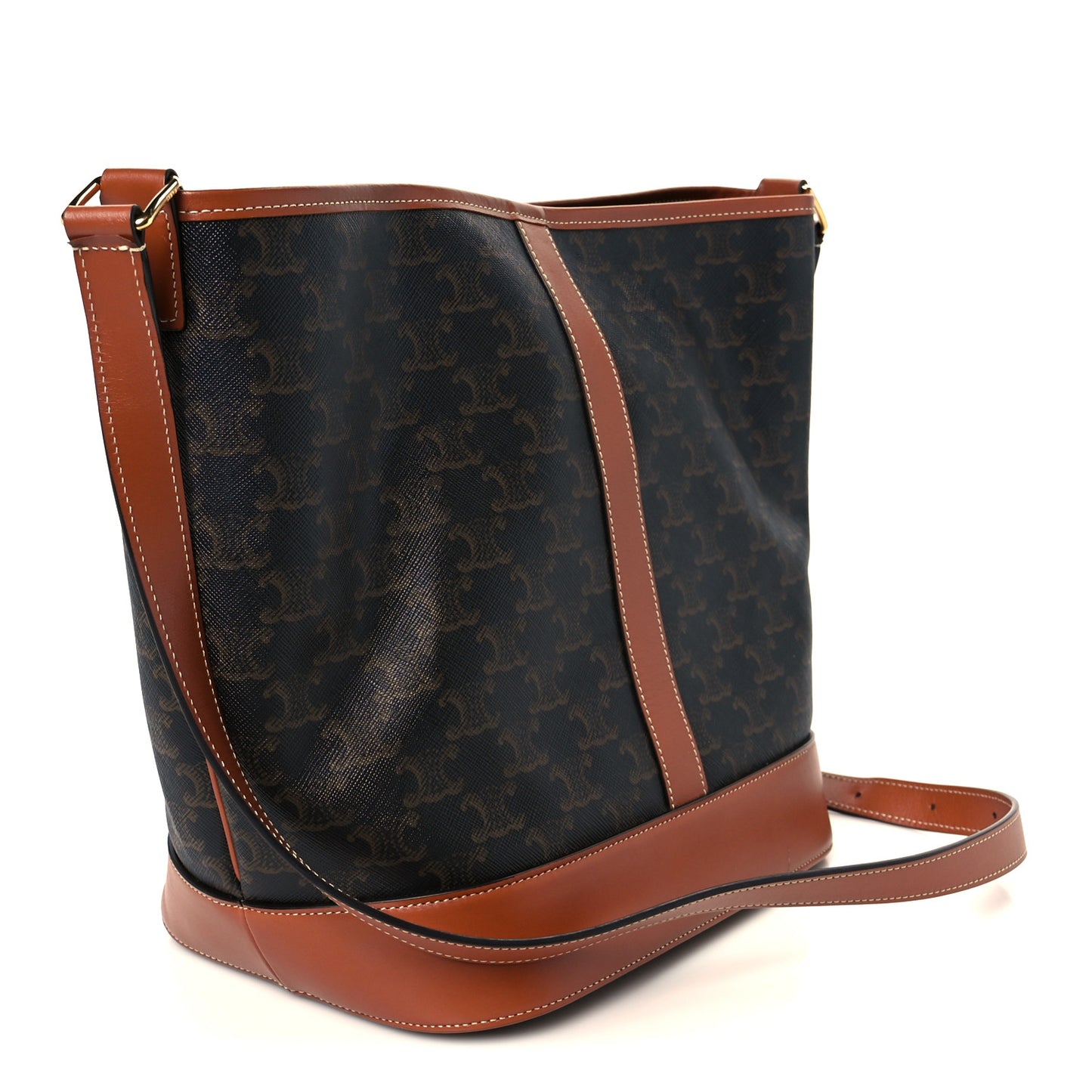 Triomphe Canvas Calfskin Medium Bucket Bag Tan