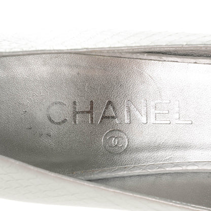 Chanel Patent Snakeskin Pearl Peep Toe Pumps 40.5 Silver 7 of 8