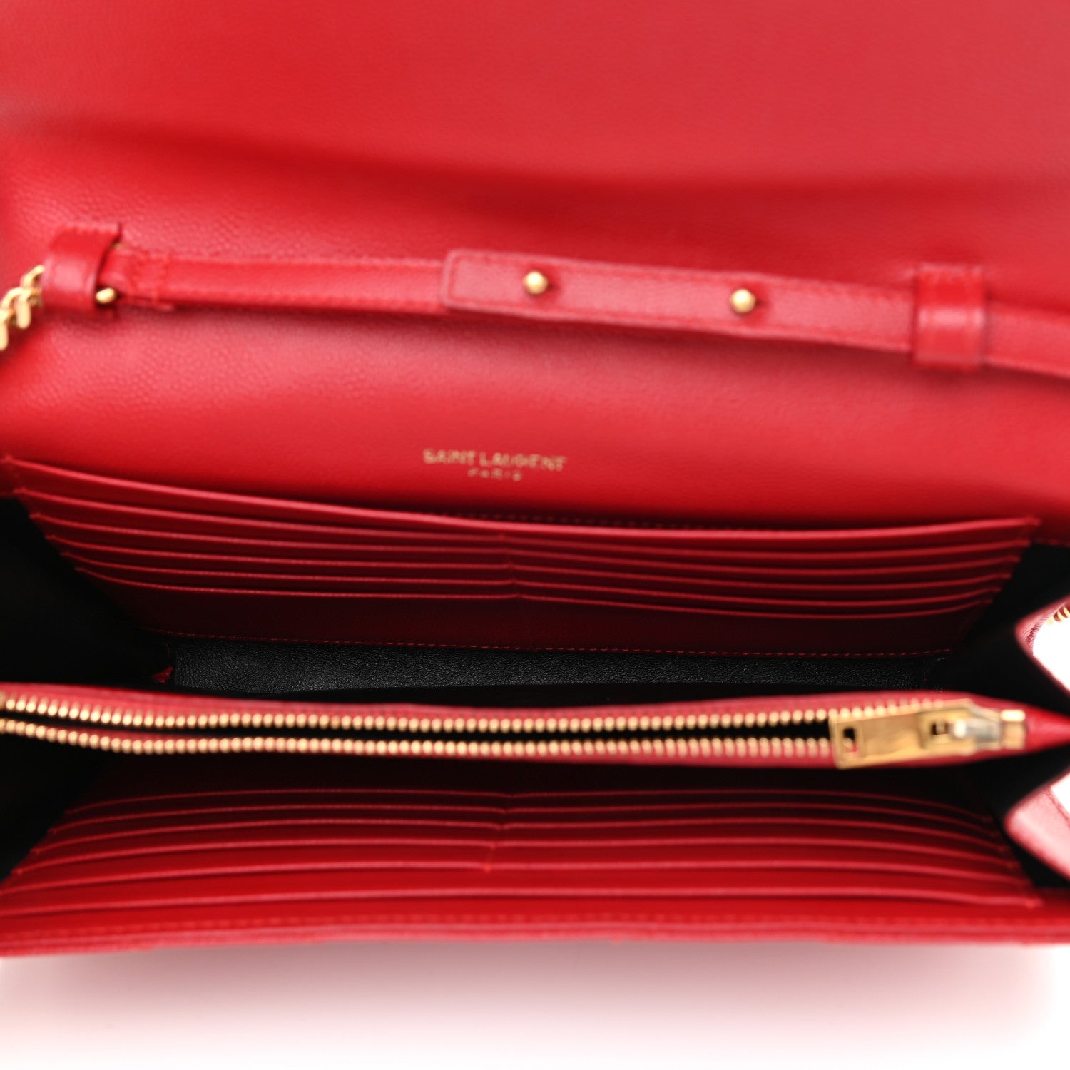 Saint Laurent Grain De Poudre Matelasse Chevron Monogram Chain Wallet New Red 5 of 8