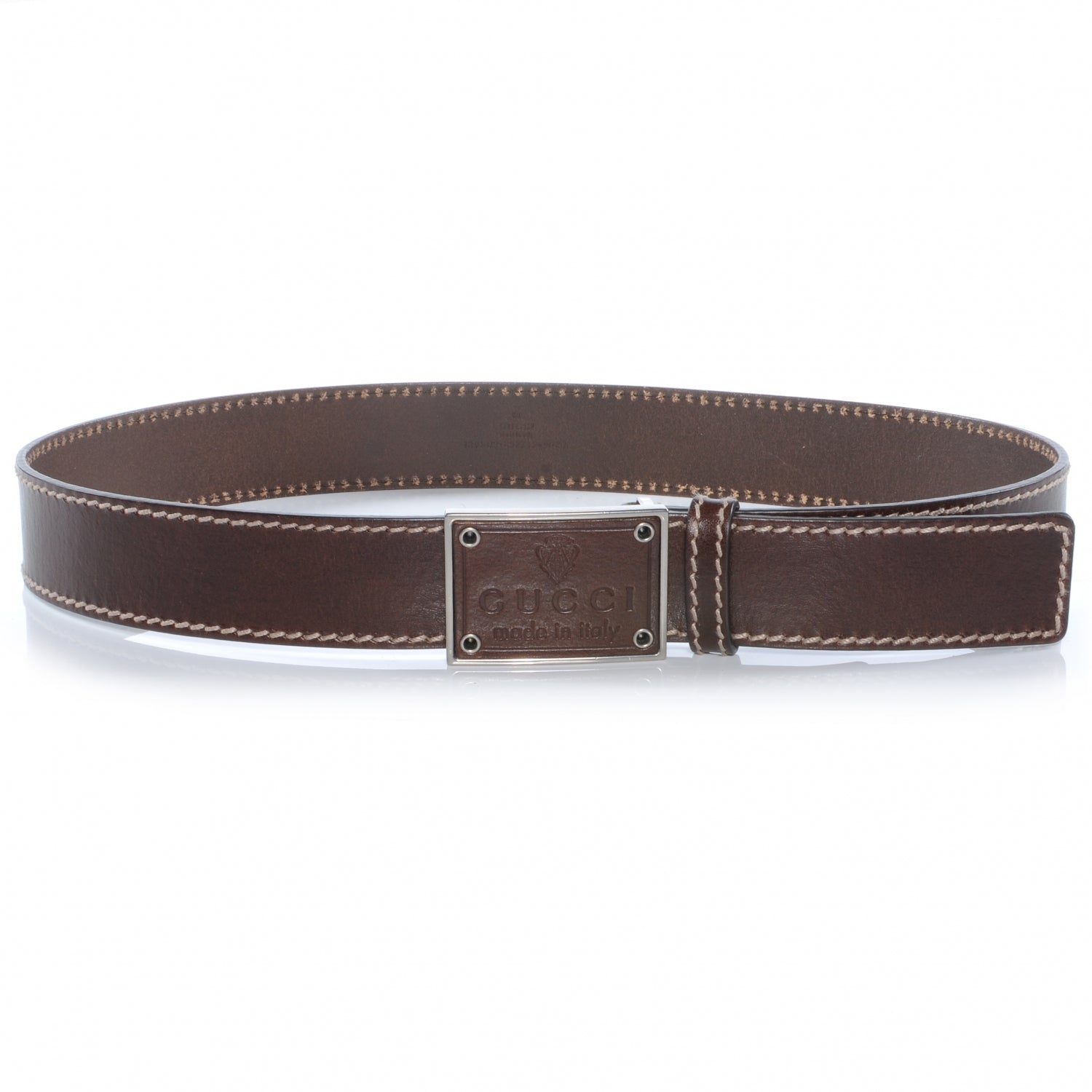 Gucci Mens Leather Crest Buckle Belt 90 36 Brown 1 of 5